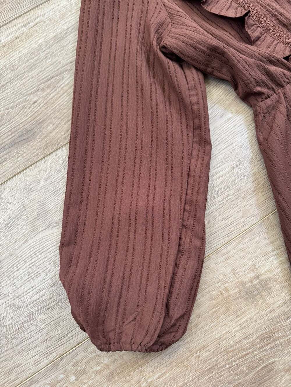 Sweet Salt Brown Midi Dress Womens L Ruffle Long Sleeve Stretch Cottagecore - Picture 5 of 16